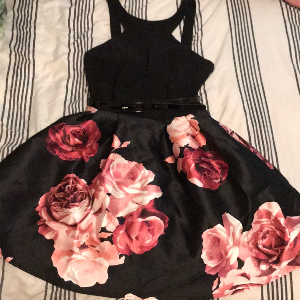 Pink and black floral dress